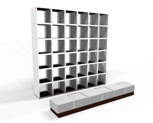 The system flexibility allows implementing a great quantity of furnishings called to play the most different functions; in this case some modular elements give birth to a modular library.