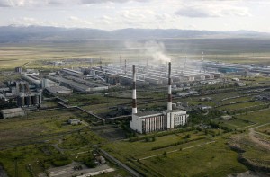 An aerial view of the Sayanogorsk Aluminium Smelter in the Siberian city of Sayanogorsk