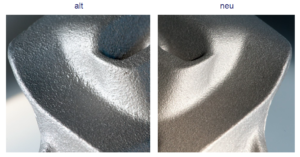 Figure 7: Comparison of casting surface; sand molds manufactured: old – with furan resin, new – with PEP SET binder.